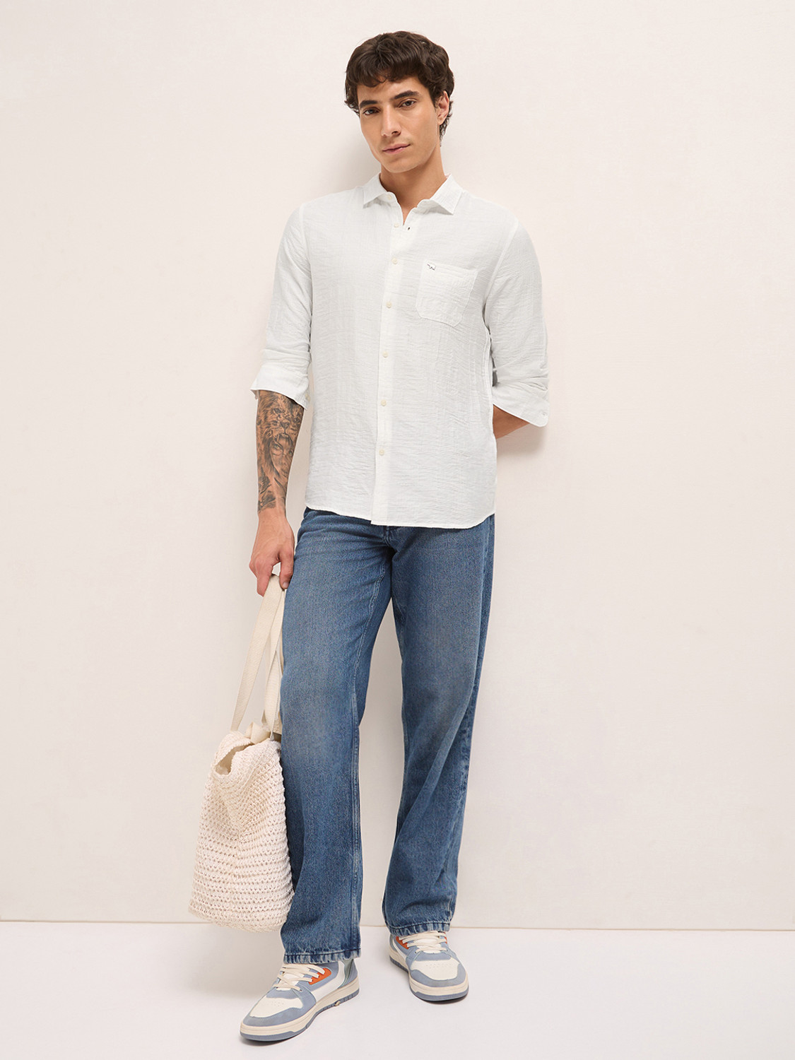 Image of THE BEAR HOUSE Men Striped Casual White Shirt