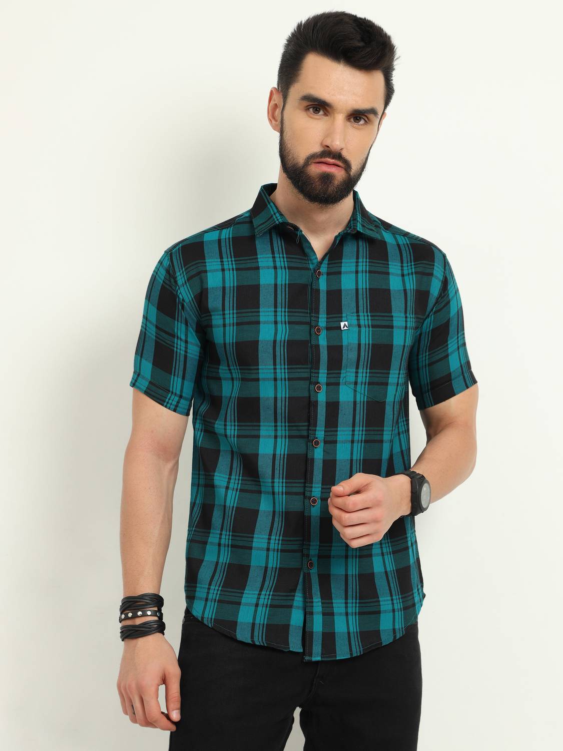 ALLWIN PAUL Men Checkered Casual Black, Blue Shirt