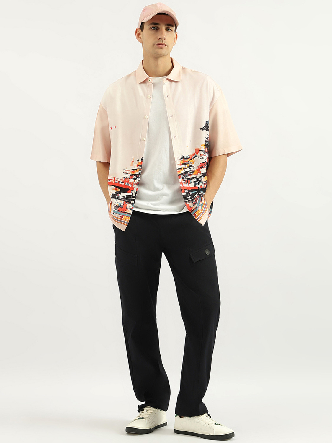 Image of United Colors of Benetton Men Printed Casual Pink Shirt