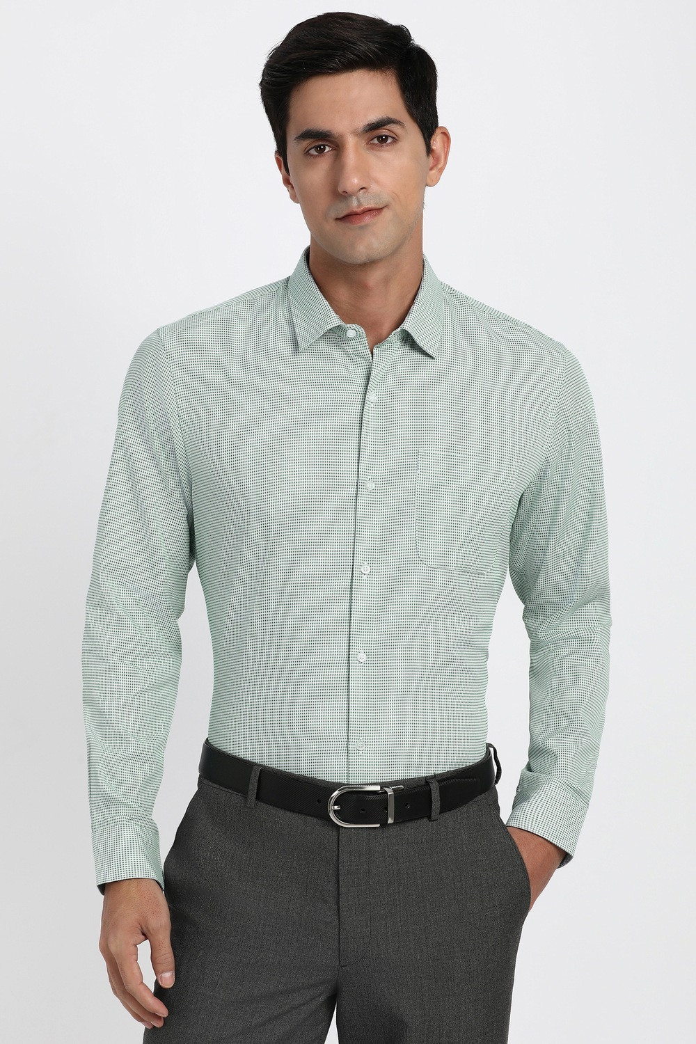 Image of PETER ENGLAND Men Printed Formal Green Shirt