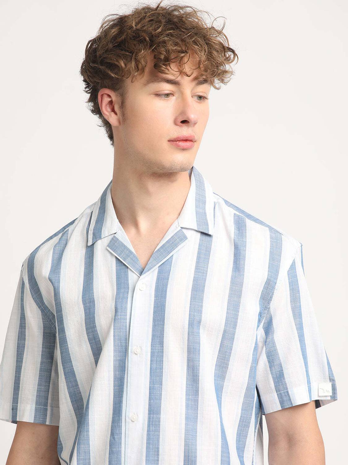 THE BEAR HOUSE Men Striped Casual Blue Shirt