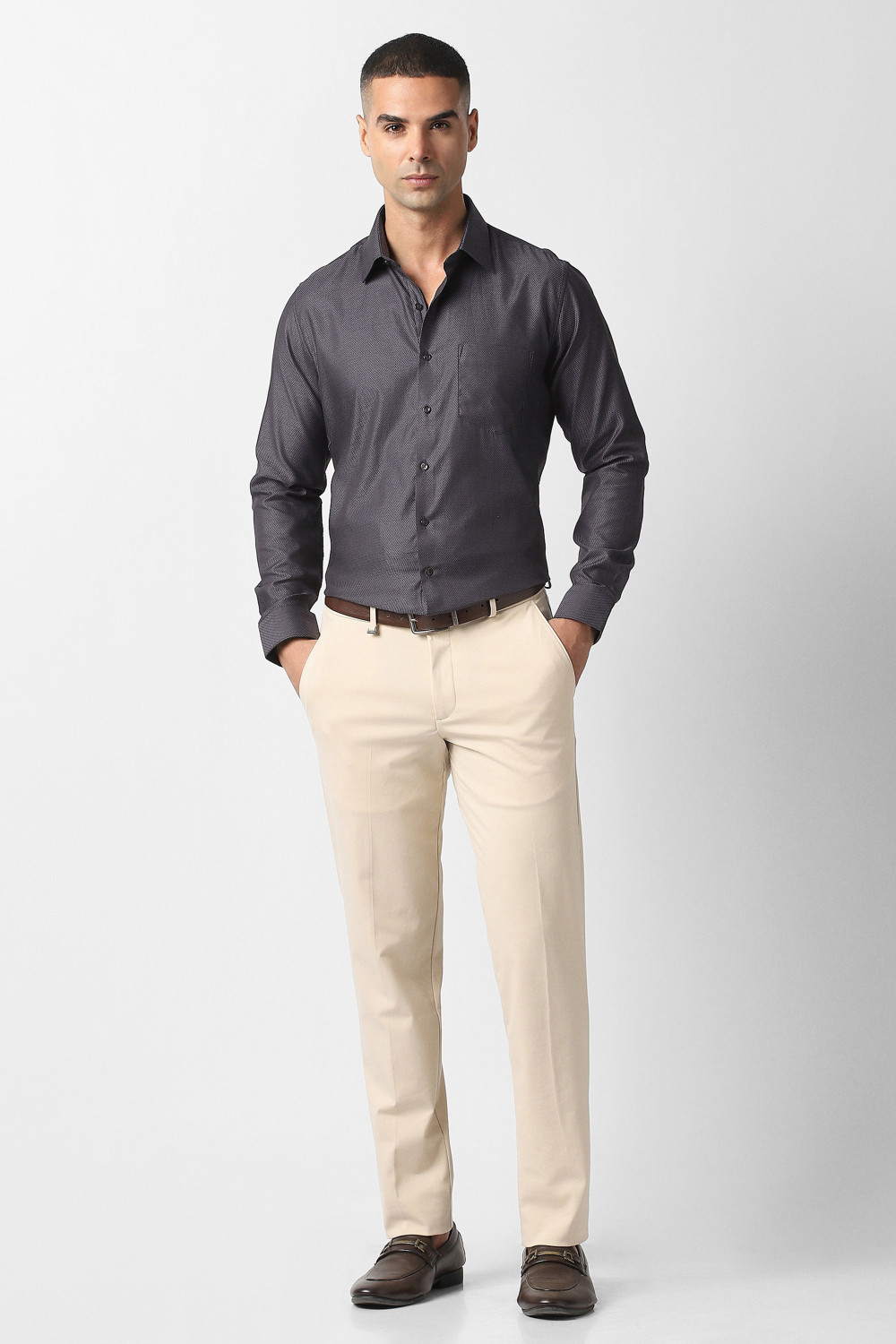 Image of VAN HEUSEN Men Slim Fit Self Design Formal Shirt