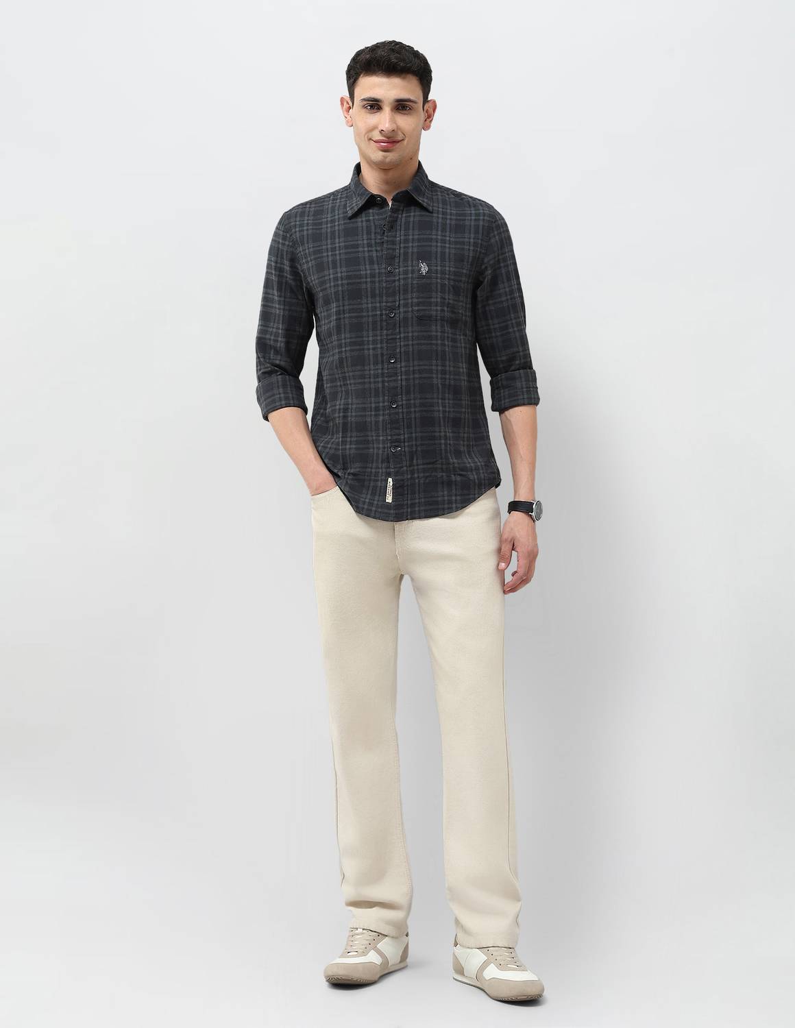 U.S. Polo Assn. Denim Co. Men Checkered Casual Grey Shirt - Image 5