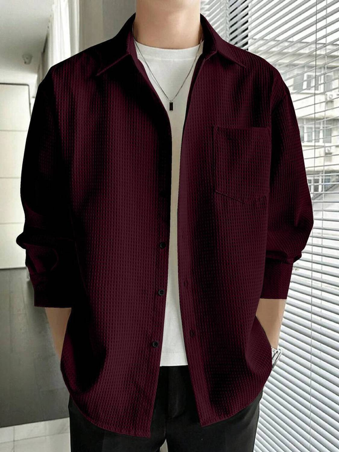BONDEYE FASHION Men Self Design Casual Maroon Shirt