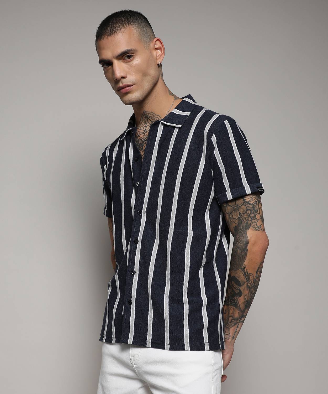 CAHOOT Men Striped Casual Blue Shirt