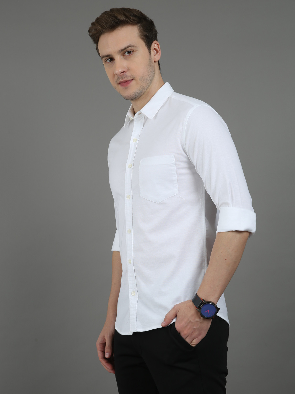 Image of SPRNG Men Solid Casual White Shirt