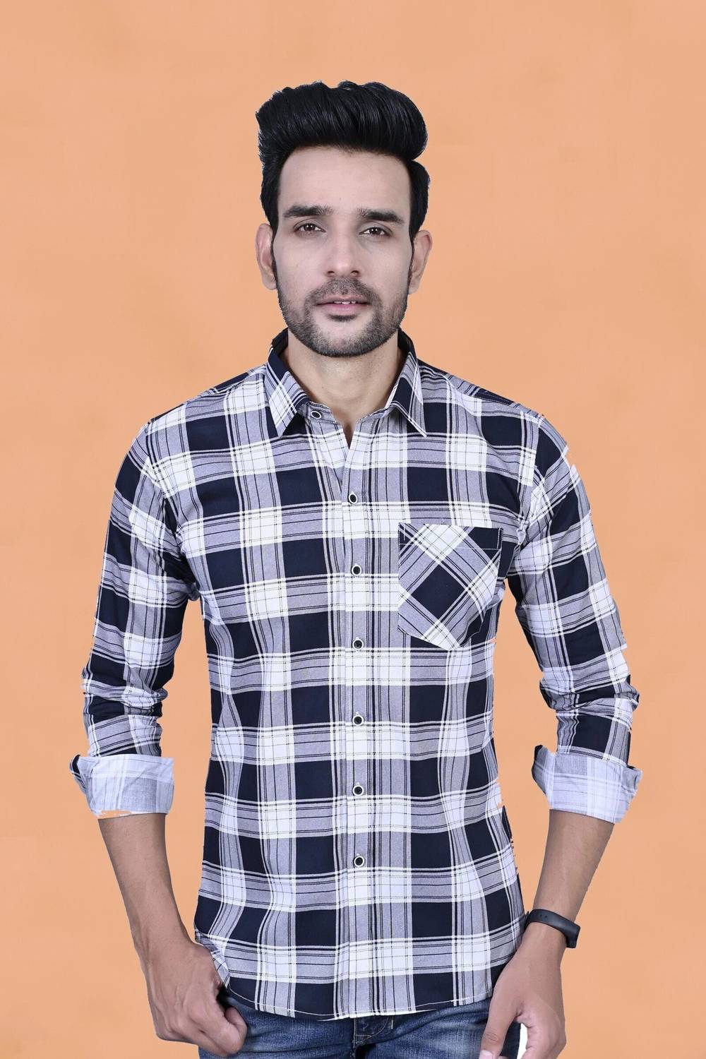 BlackLilly Men Checkered Formal White, Black Shirt