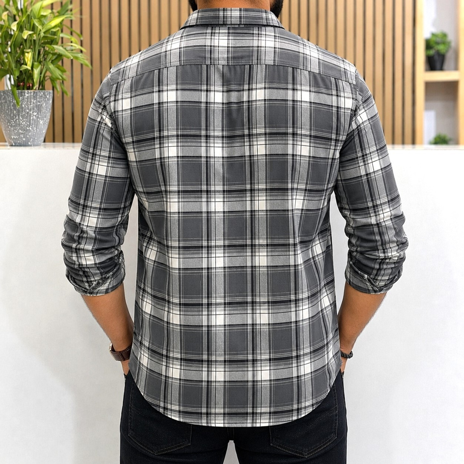 Image of Myethics Men Checkered Casual Grey Shirt