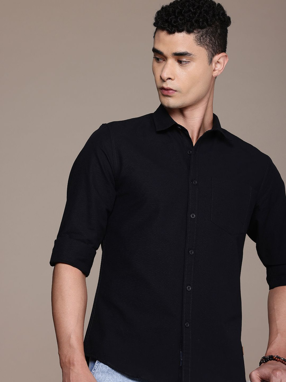 Image of Roadster Men Solid Casual Black Shirt