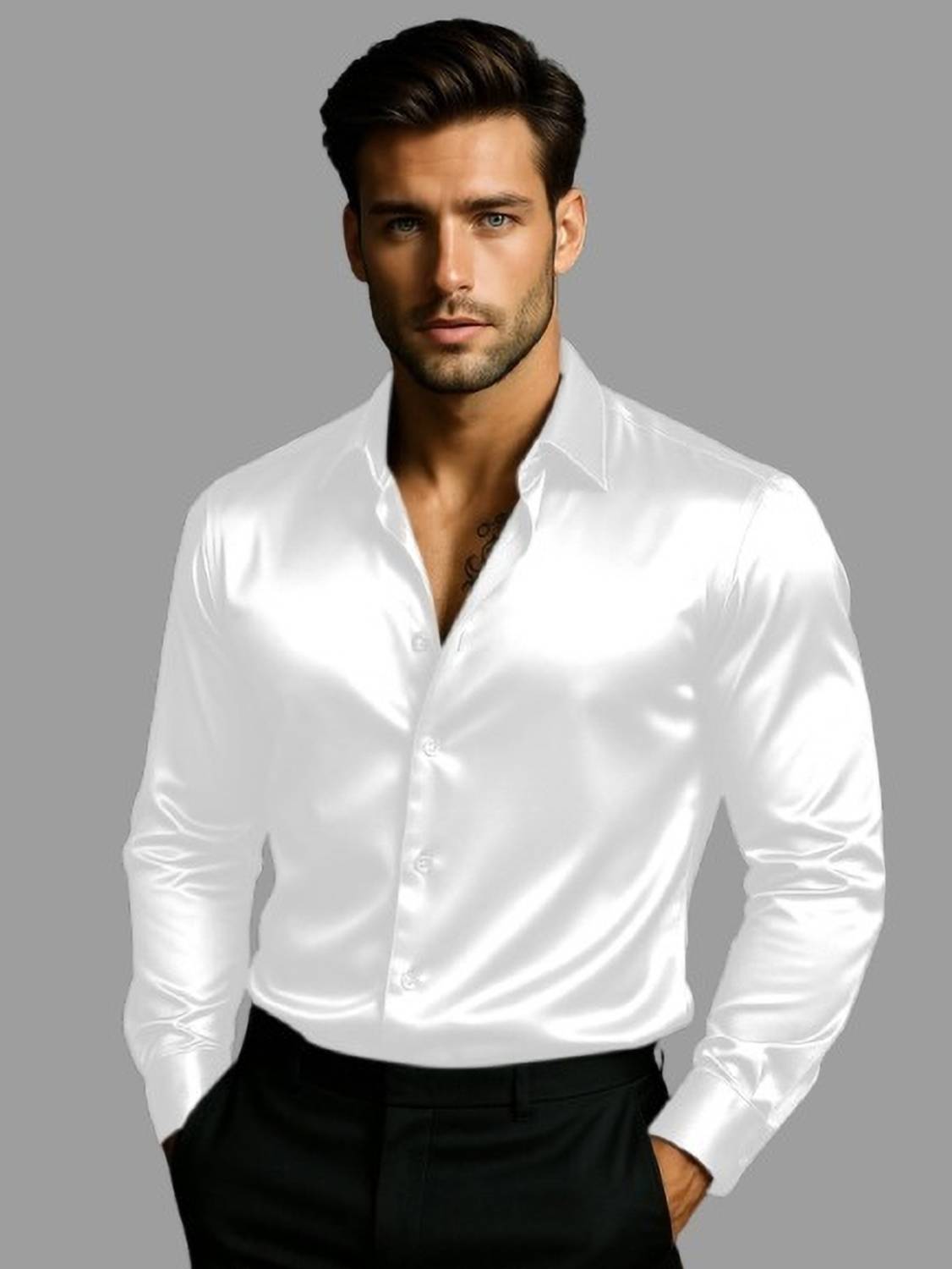 BROCON Men Solid Party White Shirt