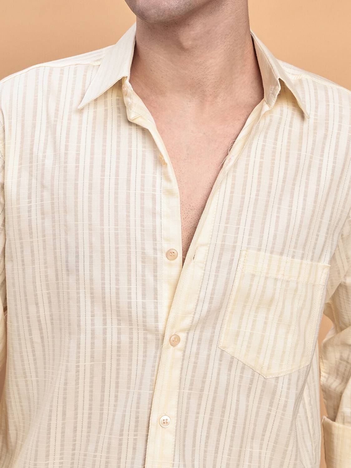 Tanip Men Striped Casual Yellow Shirt - Image 3
