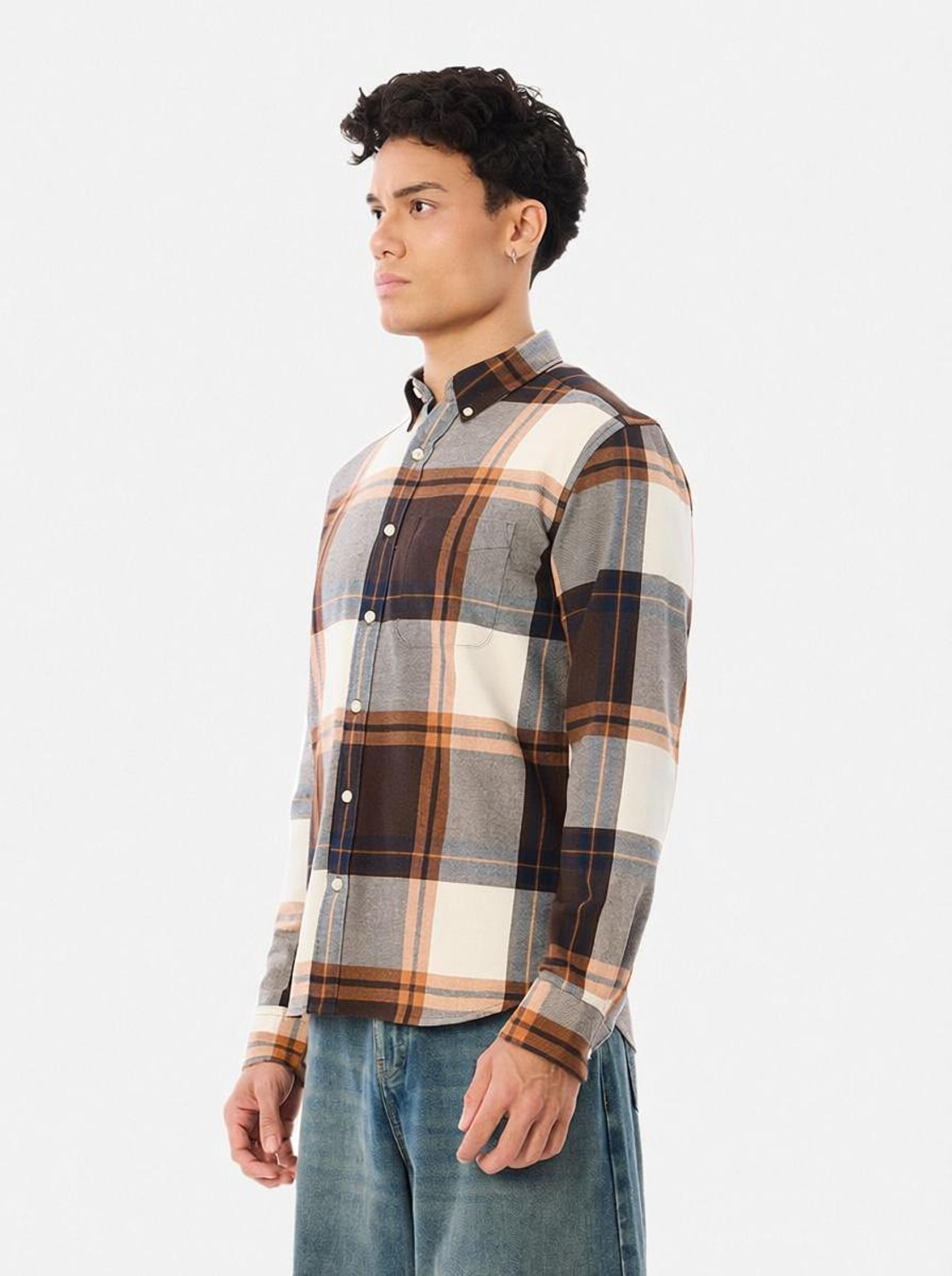 Image of Snitch Men Checkered Casual Brown Shirt