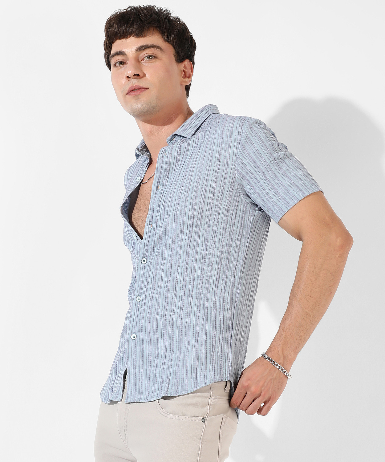 Image of CAMPUS SUTRA Men Printed Casual Light Blue, Grey Shirt