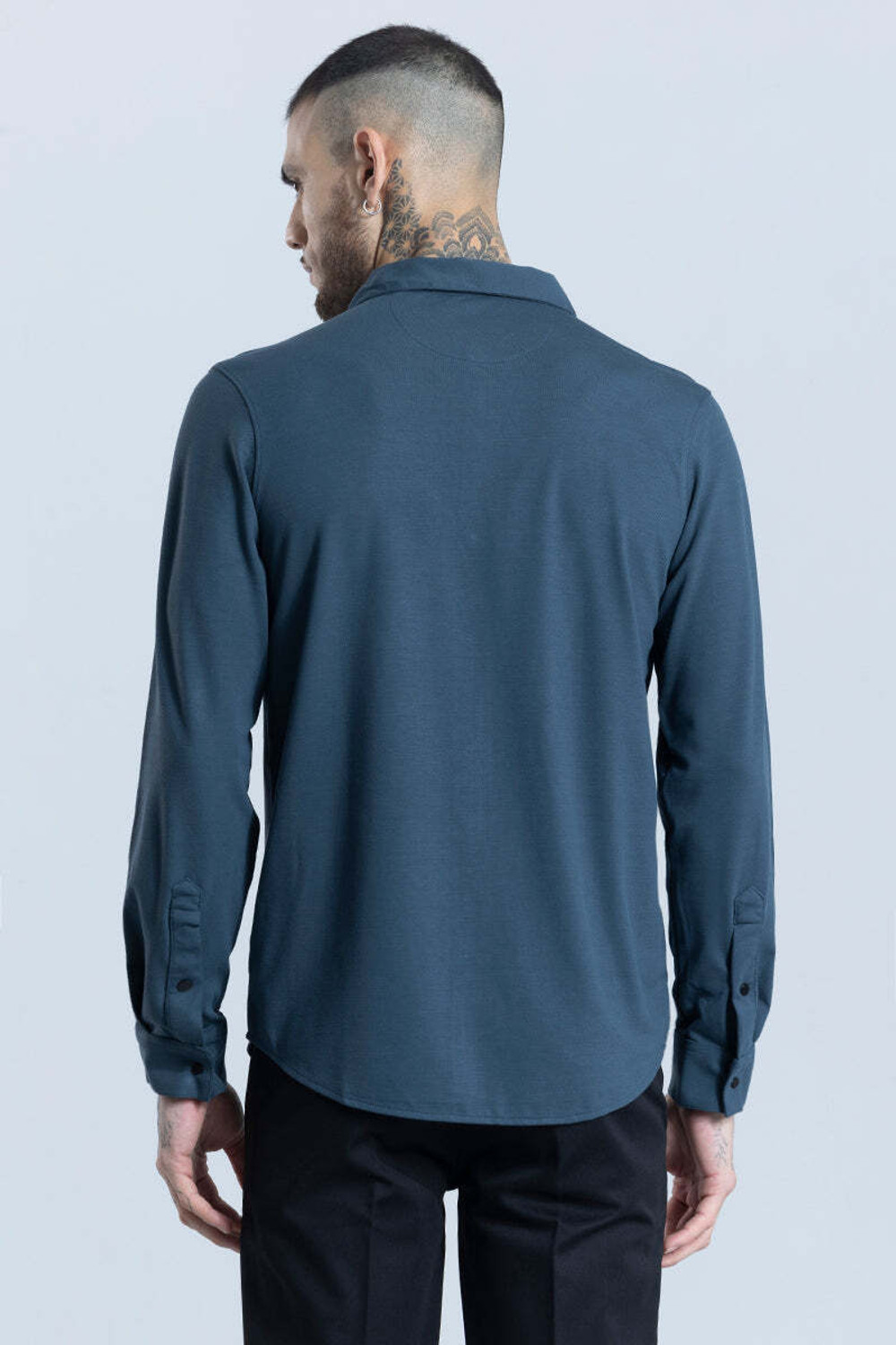 Image of Snitch Men Solid Formal Blue Shirt