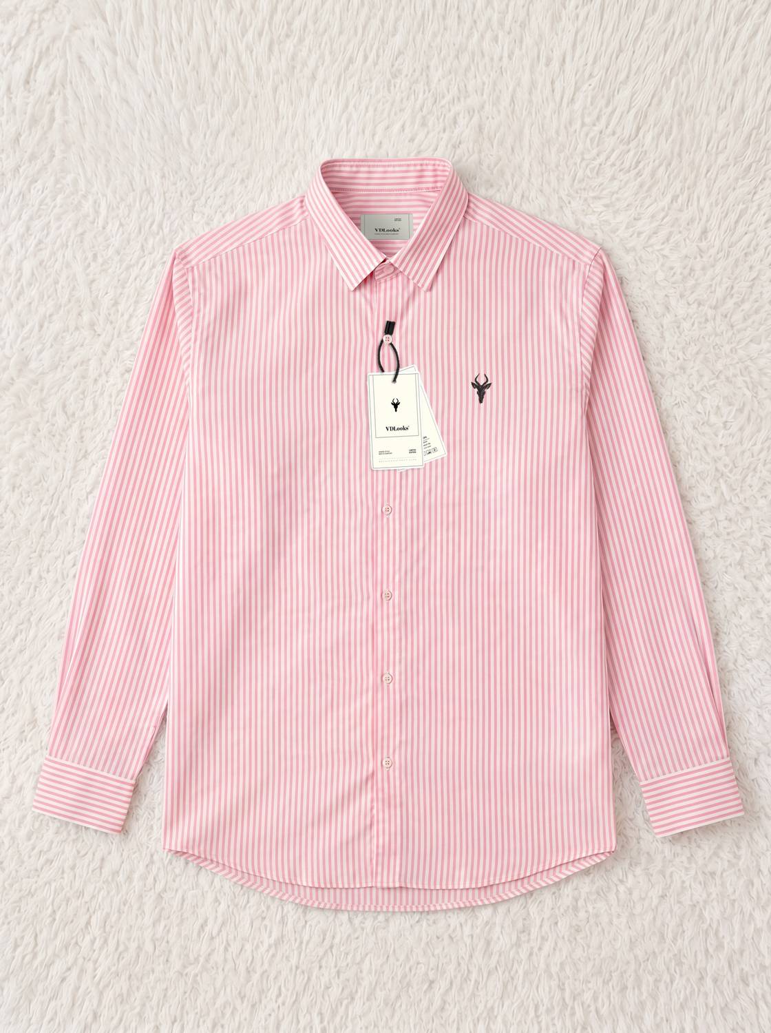 vdlooks Men Striped Casual Pink Shirt - Image 2