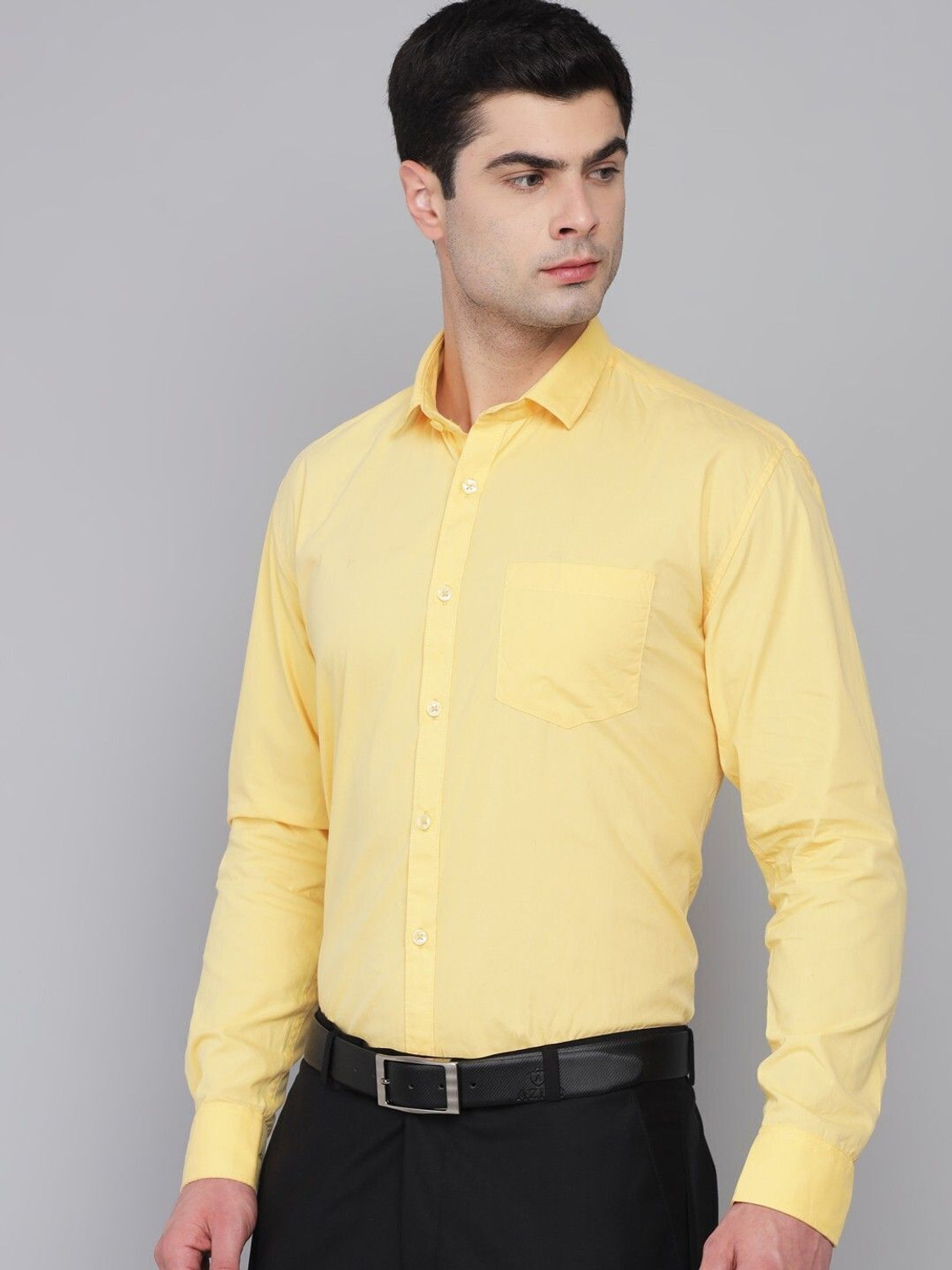 Image of Kibit Men Solid Formal Yellow Shirt