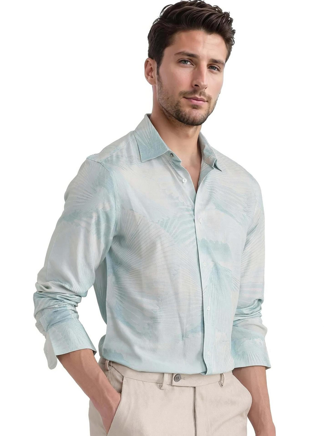 Image of RARE RABBIT Men Printed Casual Blue Shirt