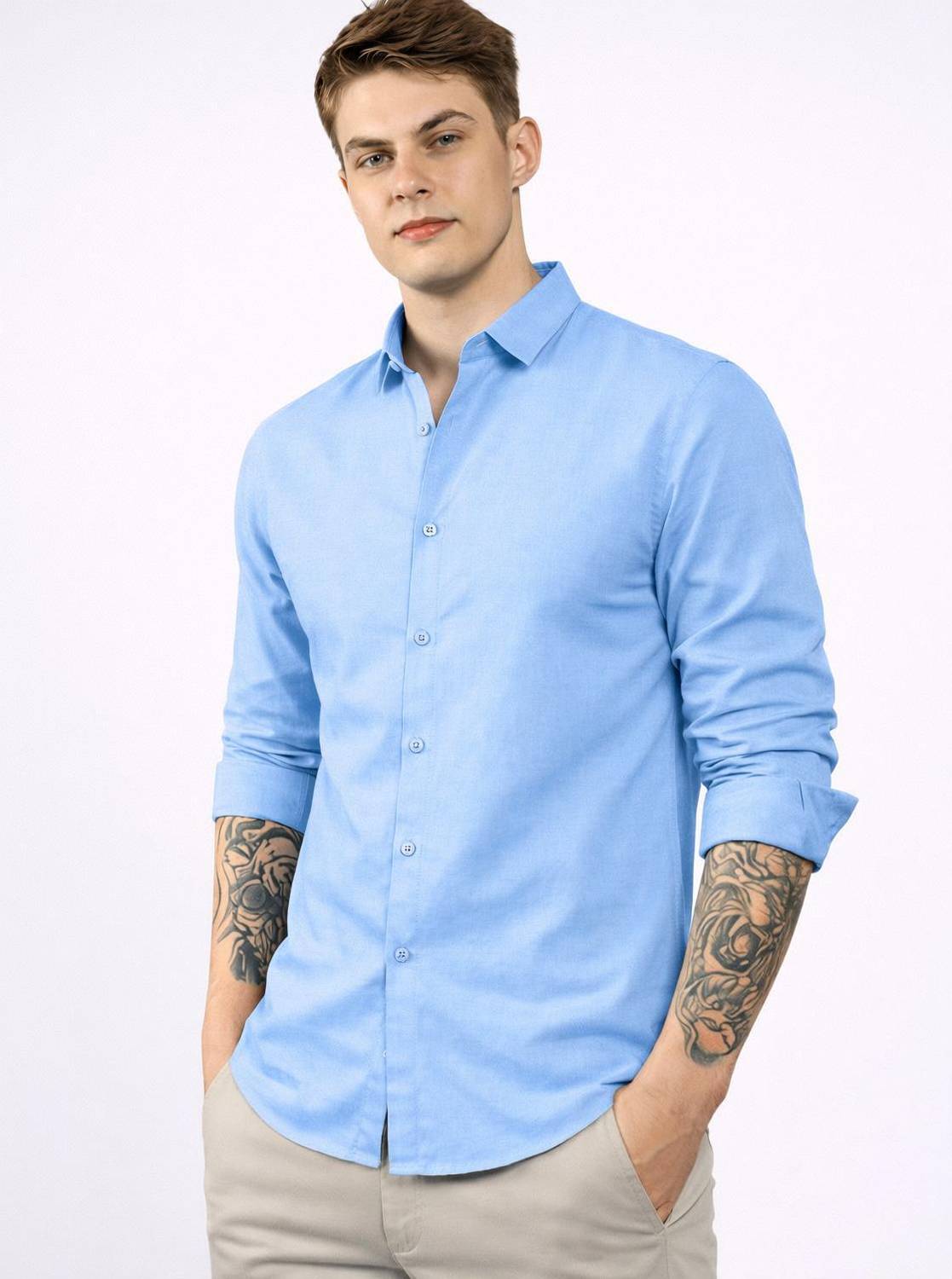 BROCON Men Solid Casual Light Blue Shirt