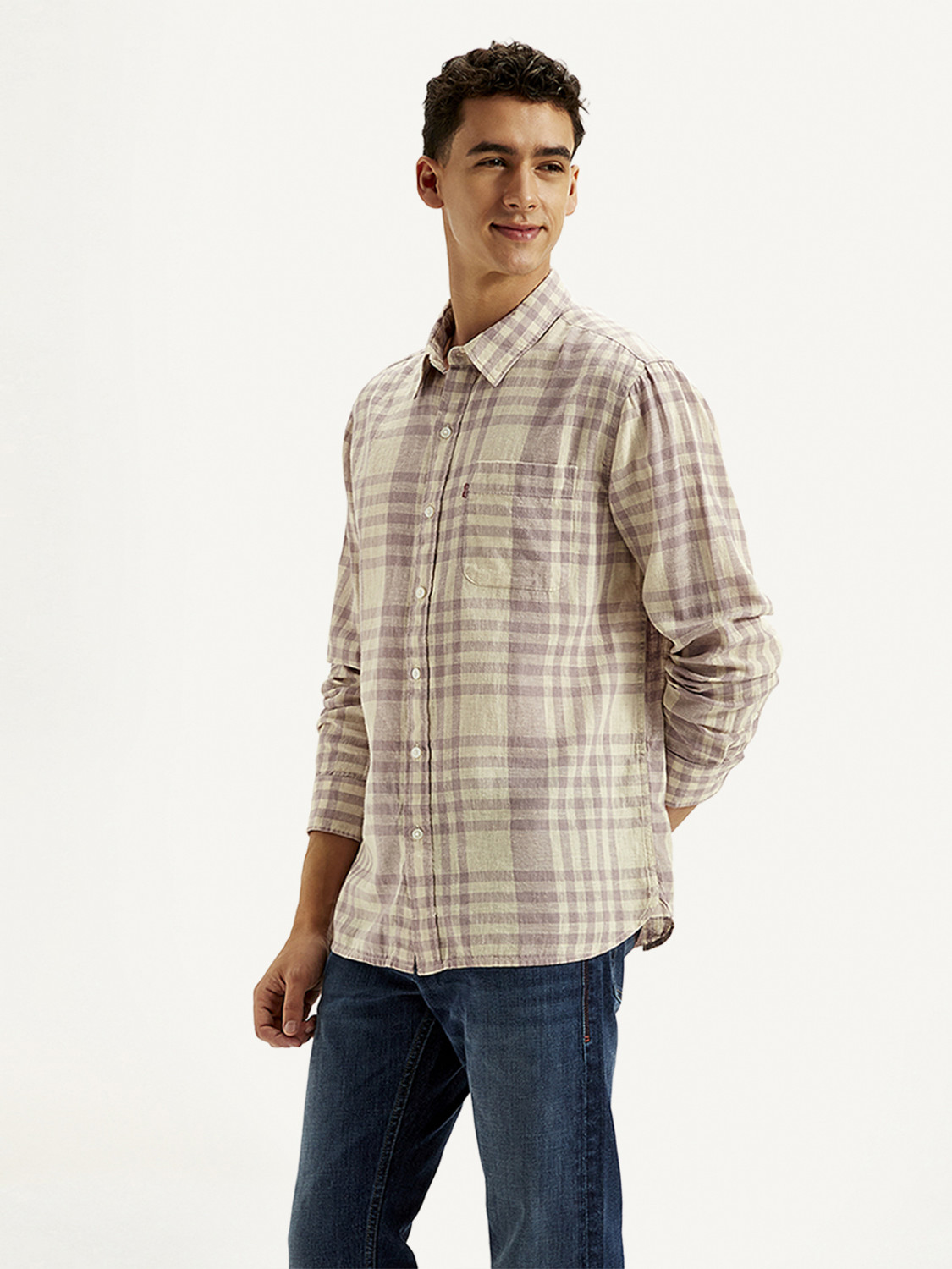 Image of LEVI'S Men Checkered Casual Beige Shirt
