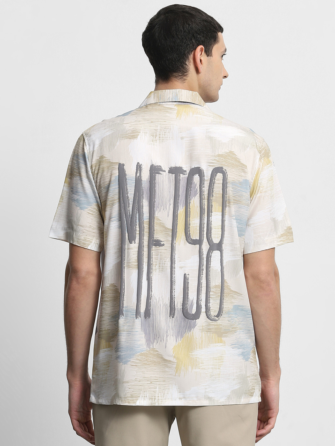 Image of MUFTI Men Printed Casual Beige Shirt