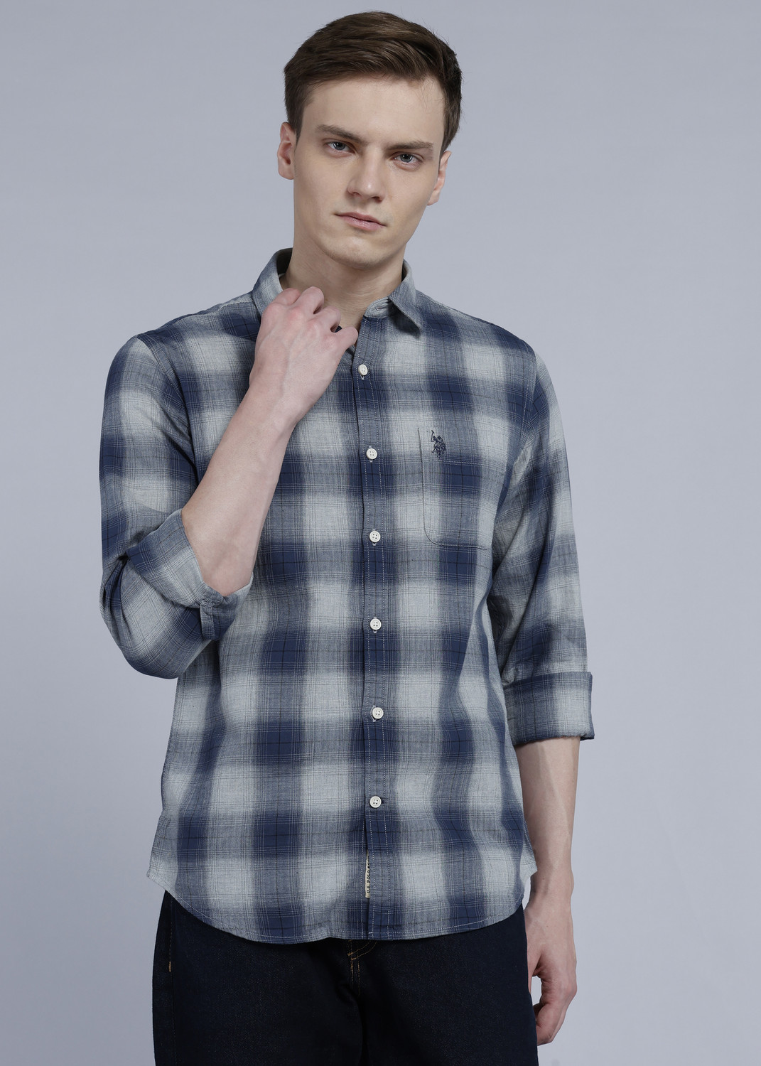 Image of U.S. Polo Assn. Denim Co. Men Checkered Casual Blue, Grey Shirt