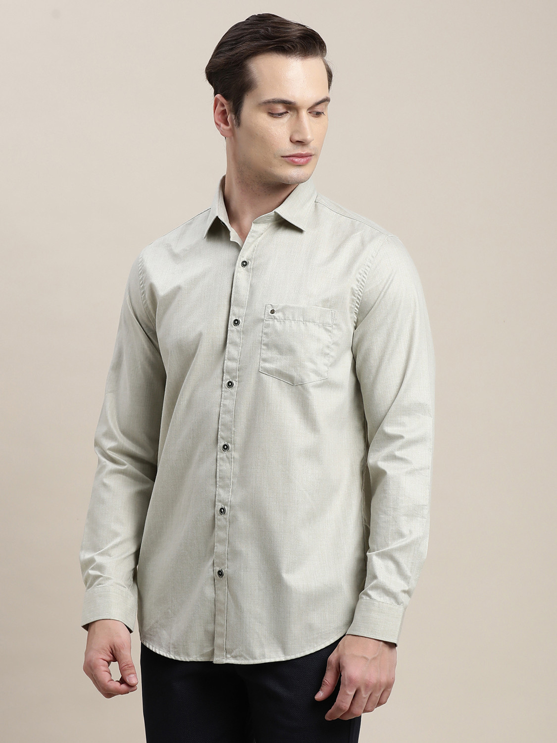 Image of TURTLE Men Solid Casual Grey Shirt