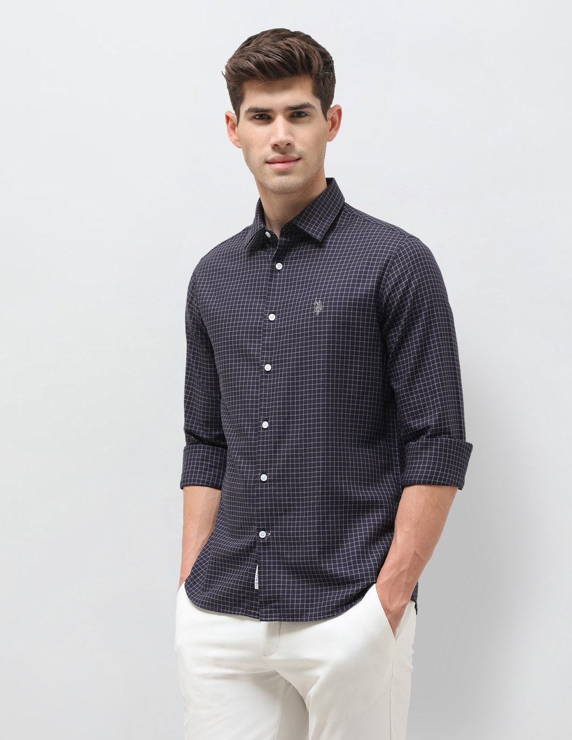 Image of U.S. POLO ASSN. Men Checkered Casual Purple Shirt
