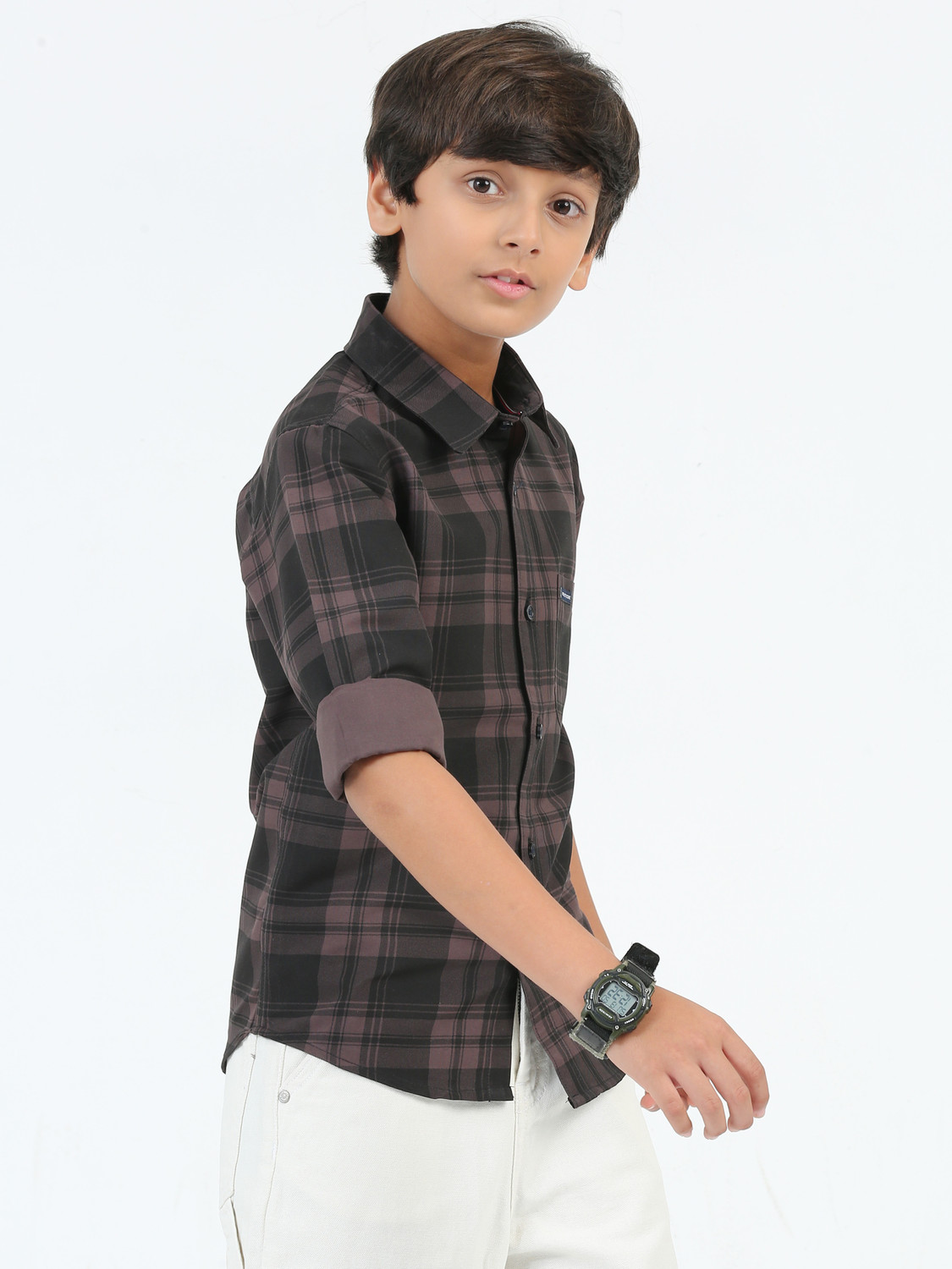 Image of ROCKET SCIENCE Boys Checkered Casual Brown, Black Shirt