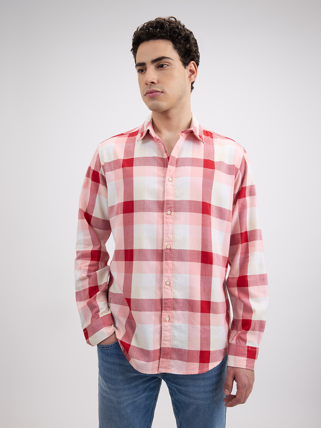 Image of Pepe Jeans Men Checkered Casual Red Shirt