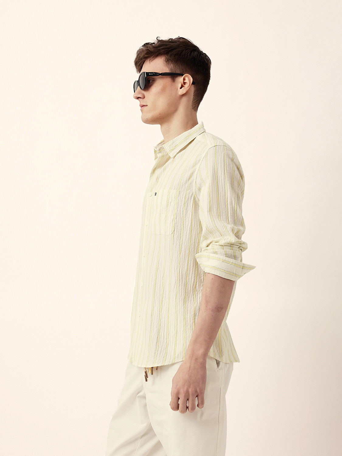 Image of THE BEAR HOUSE Men Striped Casual Yellow Shirt
