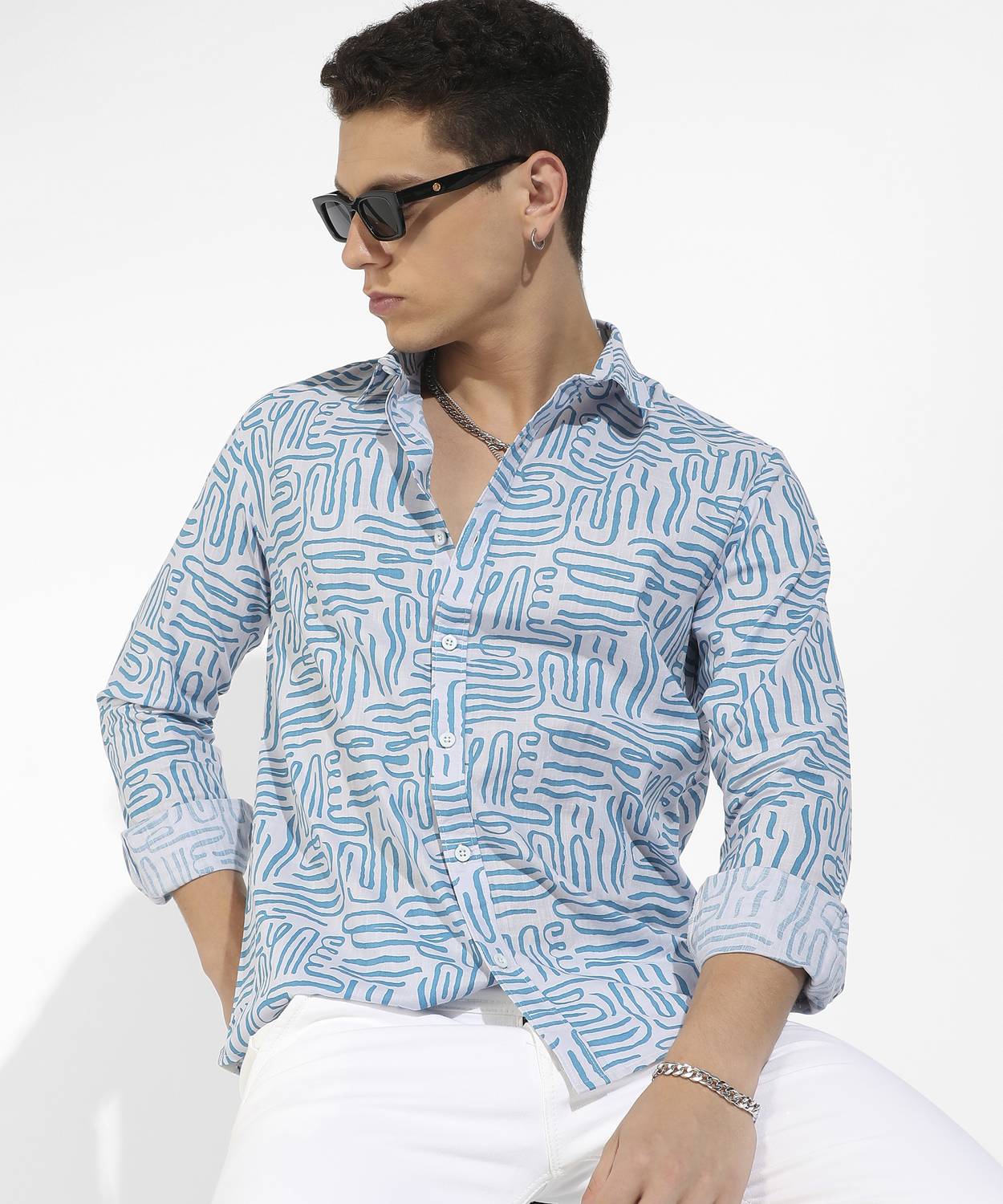 CAHOOT Men Printed Casual Blue Shirt