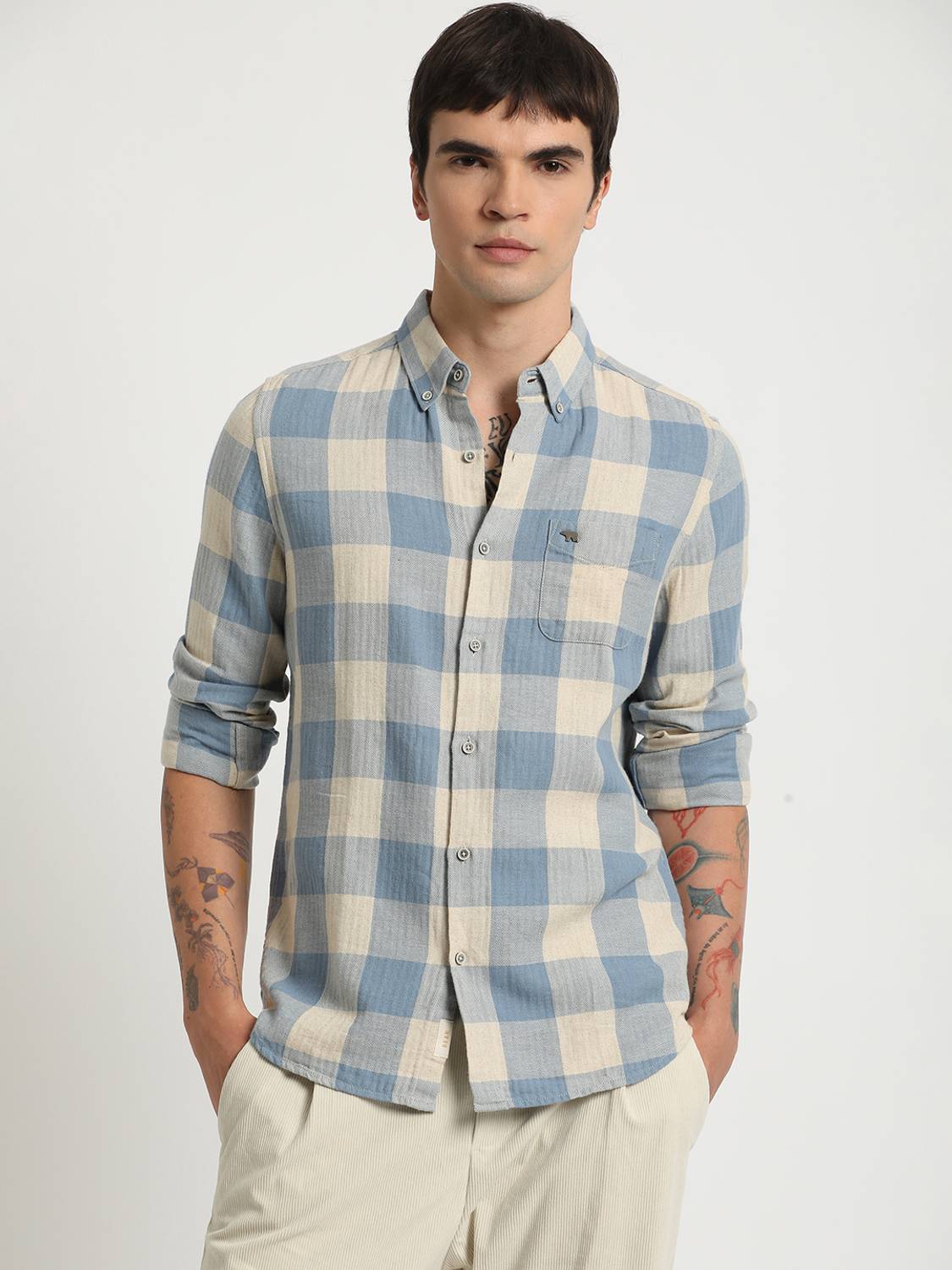 THE BEAR HOUSE Men Checkered Blue Shirt - Image 2