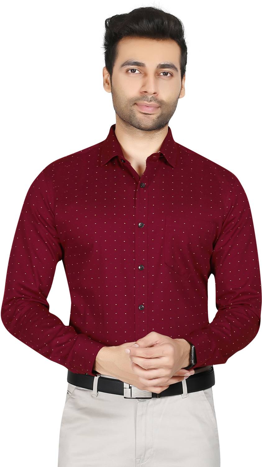 5TH ANFOLD Men Printed Formal Red Shirt