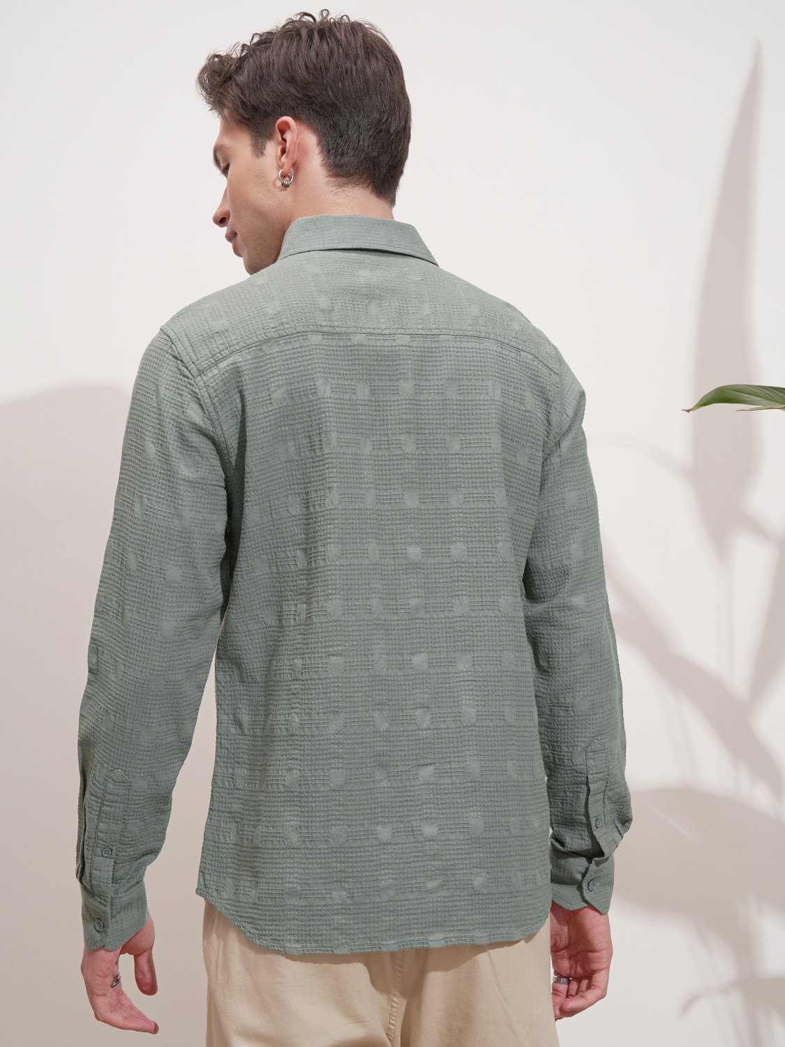 Image of HIGHLANDER Men Self Design Casual Grey Shirt
