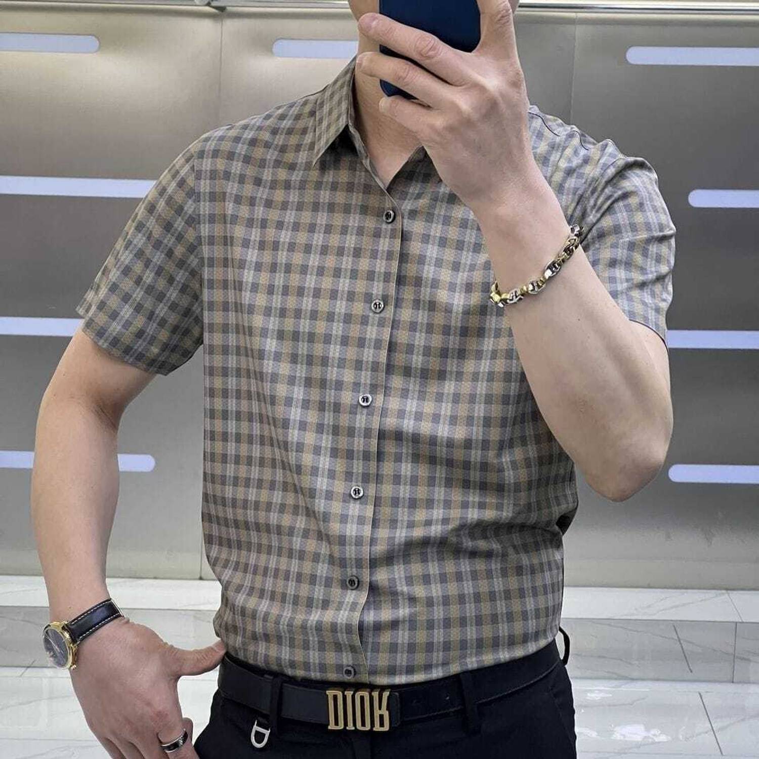 Fashionable Village Men Checkered Casual Brown Shirt