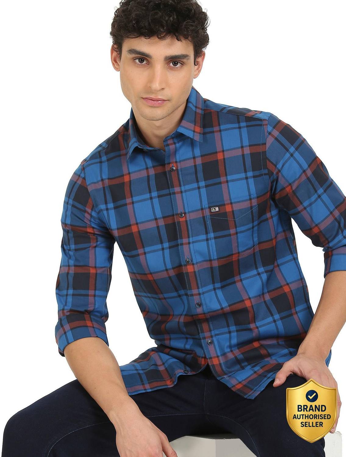 ARROW Men Checkered Casual Blue Shirt