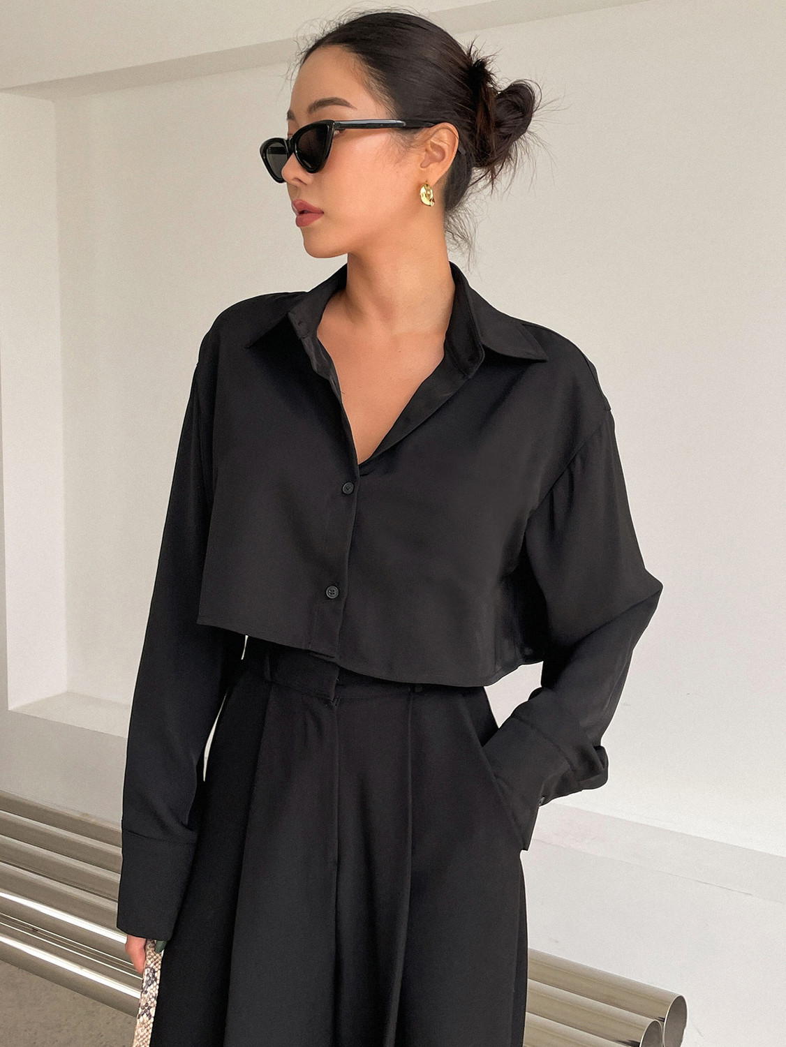 Image of Aahwan Women Solid Casual Black Shirt
