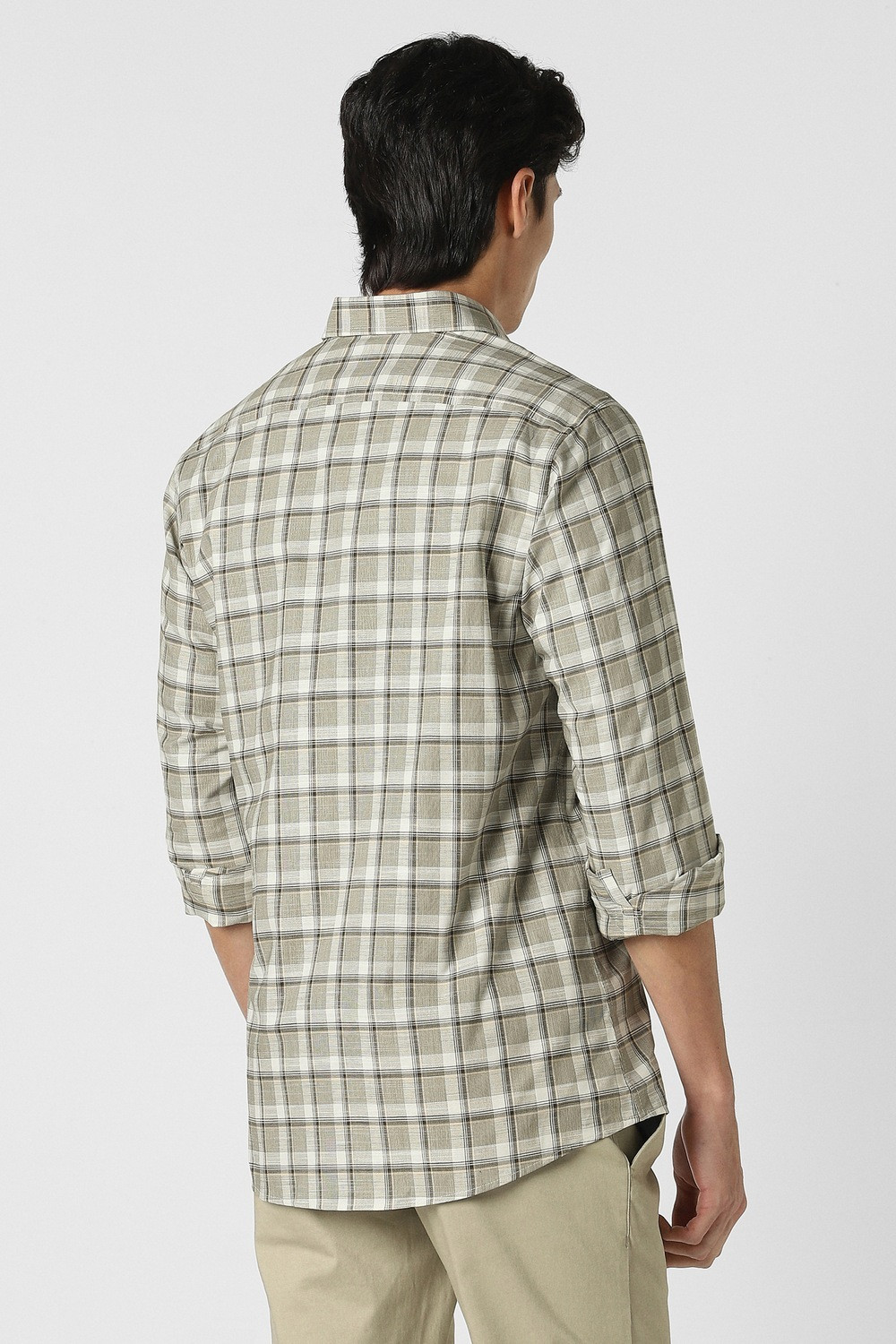 Image of PETER ENGLAND Men Checkered Casual Green Shirt