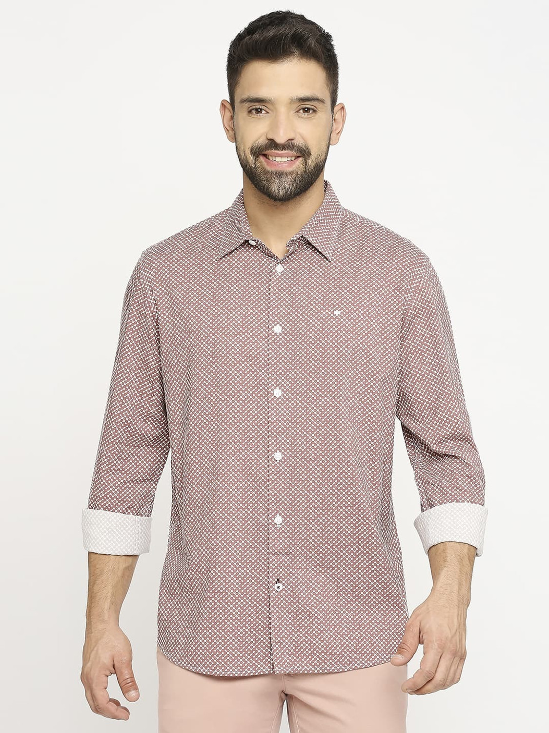 Image of BASICS Men Printed Casual Red Shirt