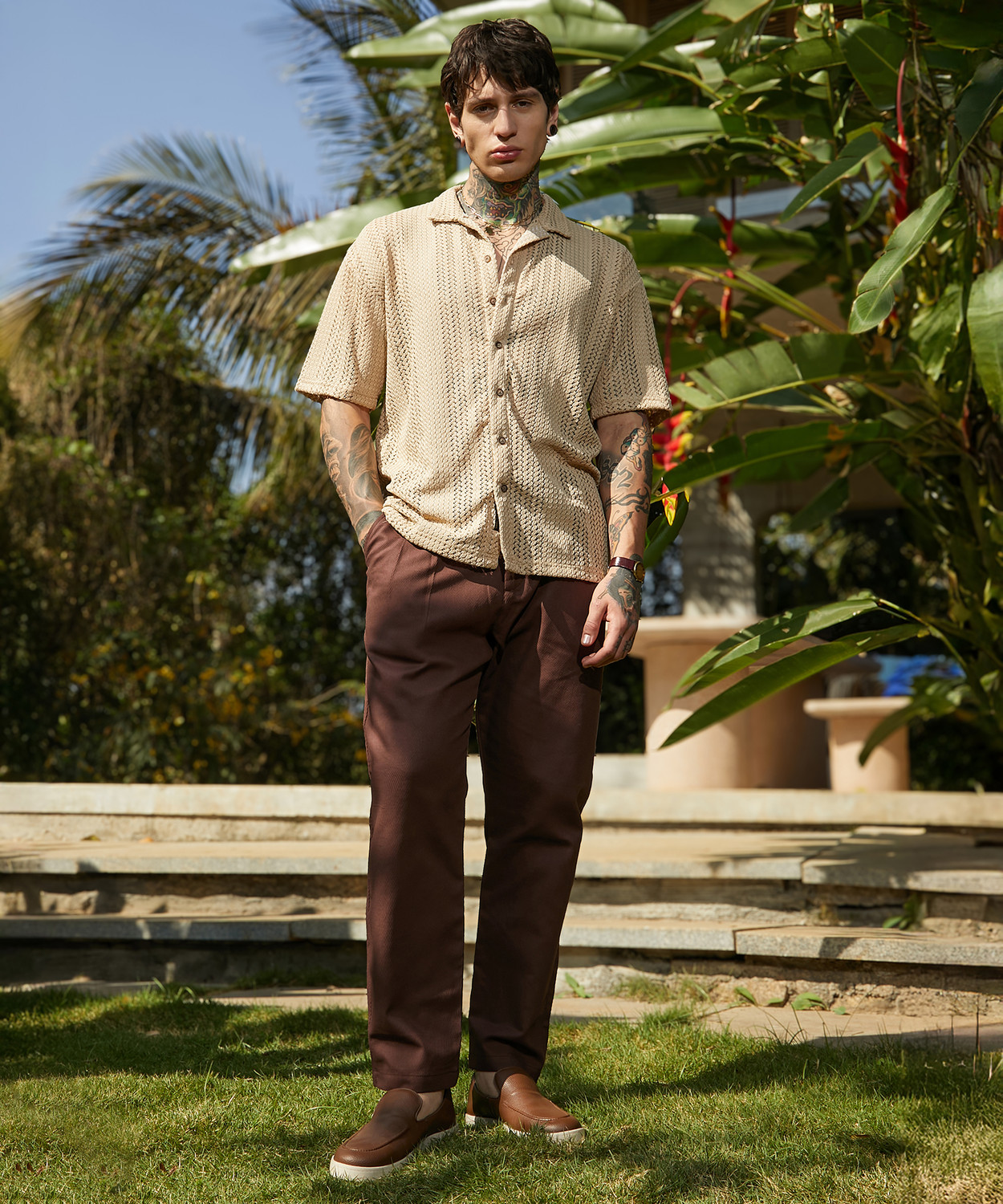 Image of CAMPUS SUTRA Men Solid Casual Beige Shirt