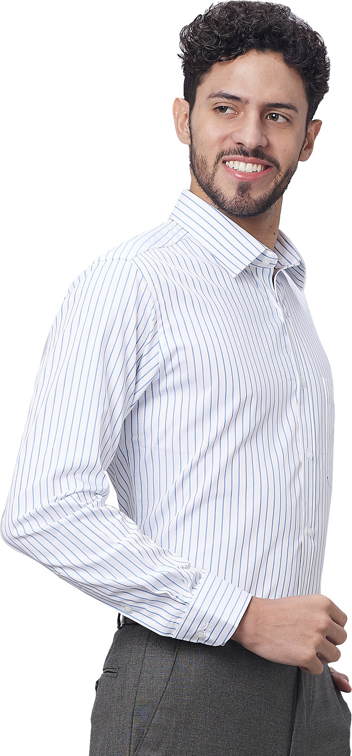 Image of Raymond Men Striped Formal Blue Shirt
