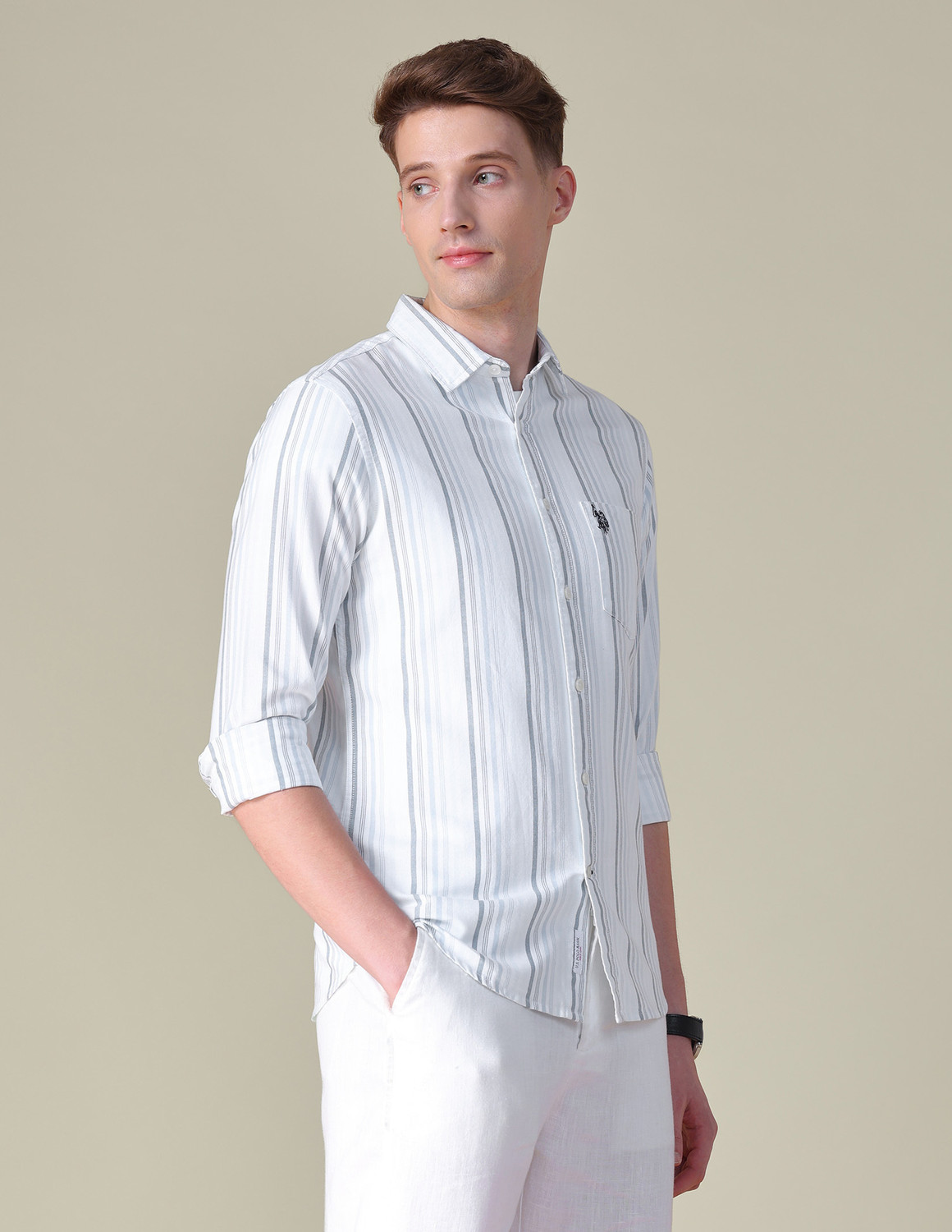 Image of U.S. POLO ASSN. Men Striped Casual Blue, White Shirt
