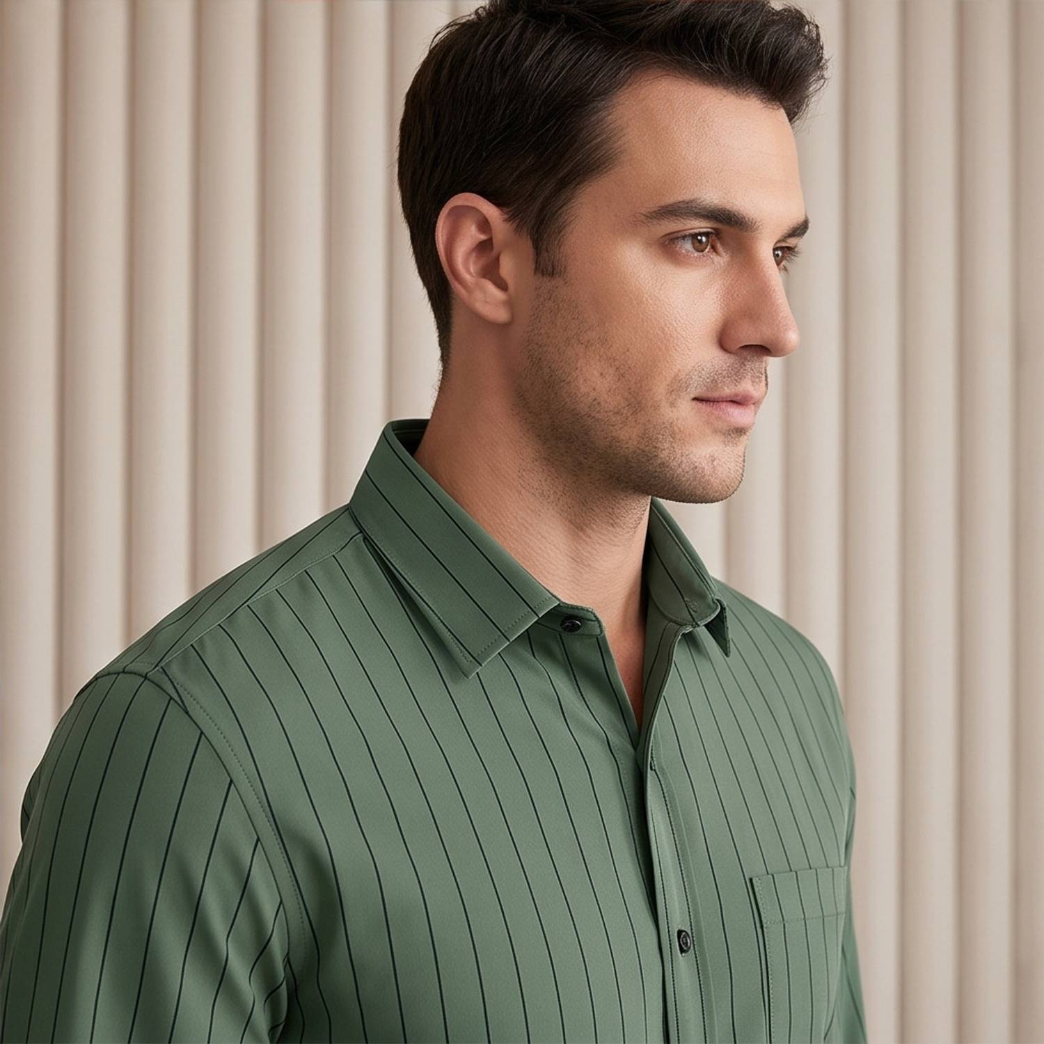 Boninos Men Striped Casual Green Shirt - Image 4