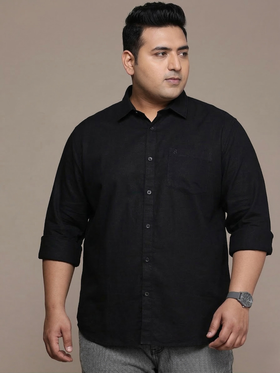 BLUE SQUAD Men Solid Casual Black Shirt