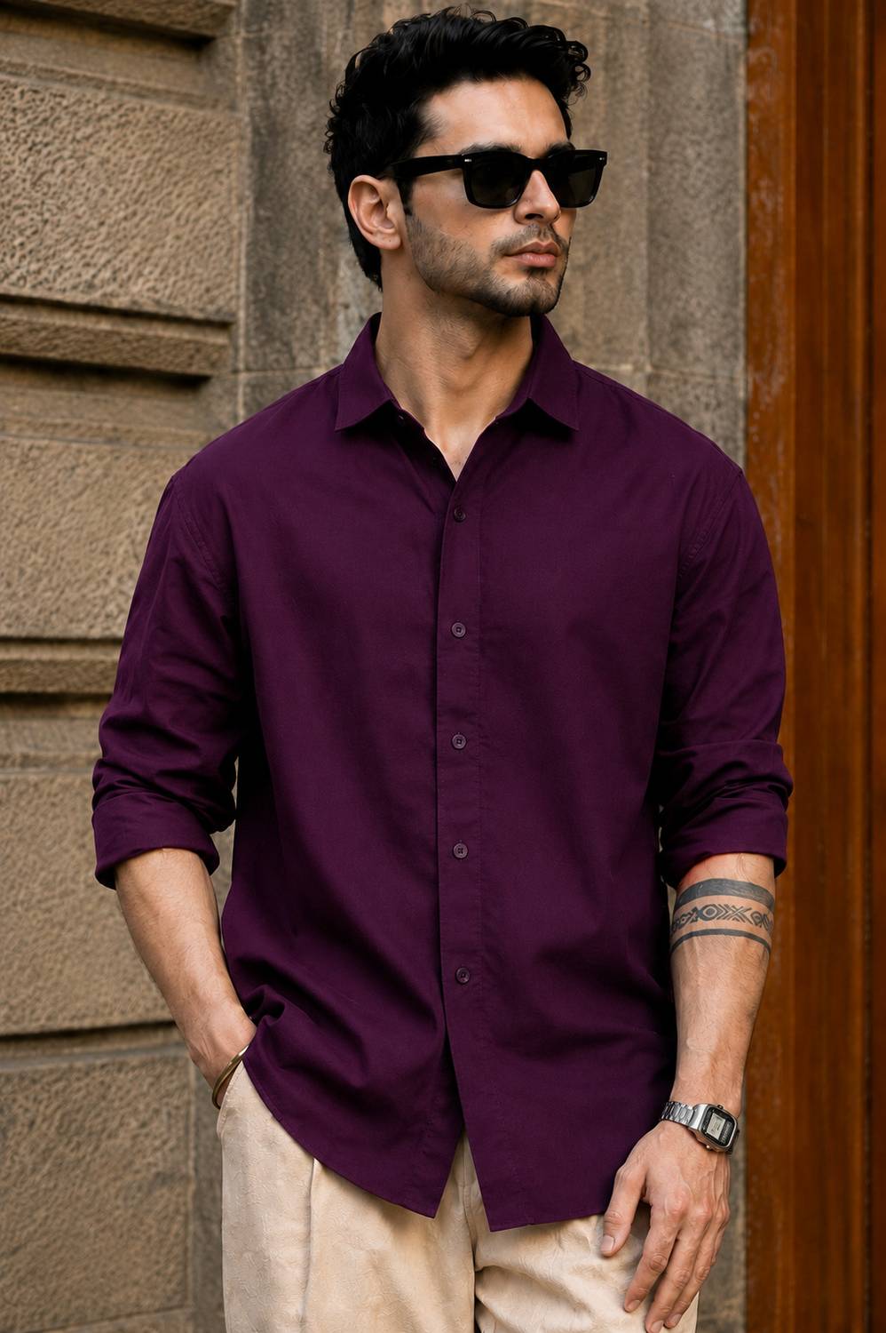 BROCON Men Purple Casual Shirt - Image 1