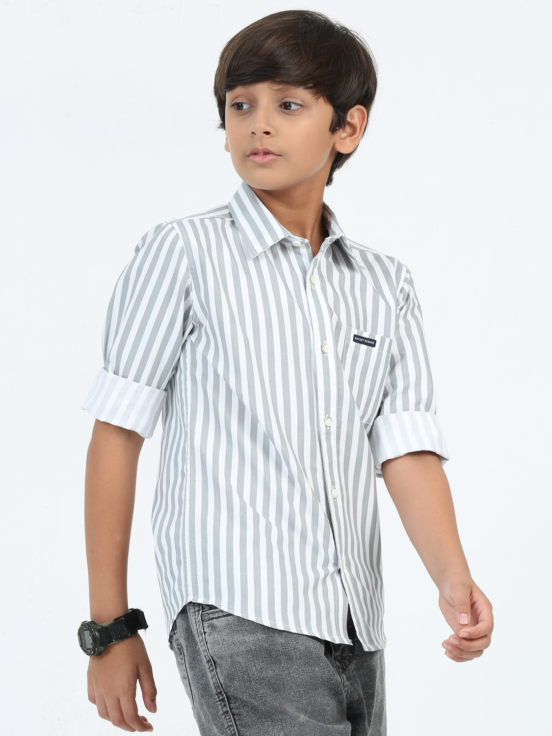 Image of ROCKET SCIENCE Boys Striped Casual Grey Shirt