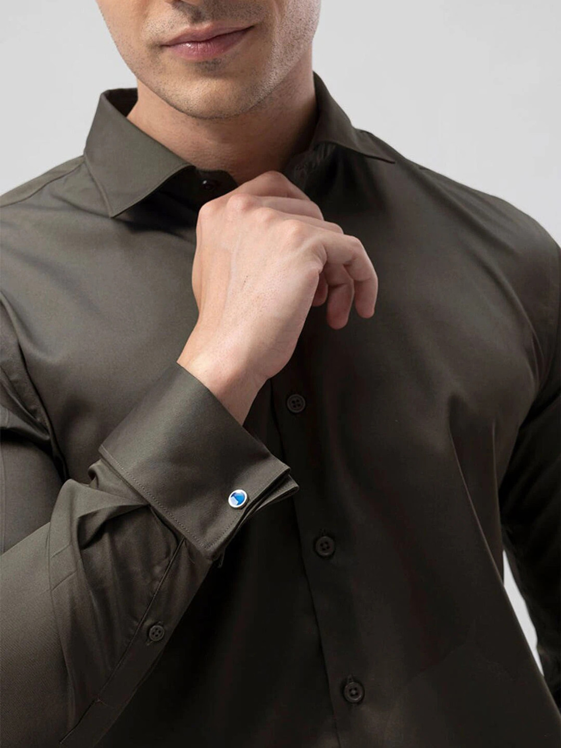 Image of Snitch Men Solid Casual Grey Shirt