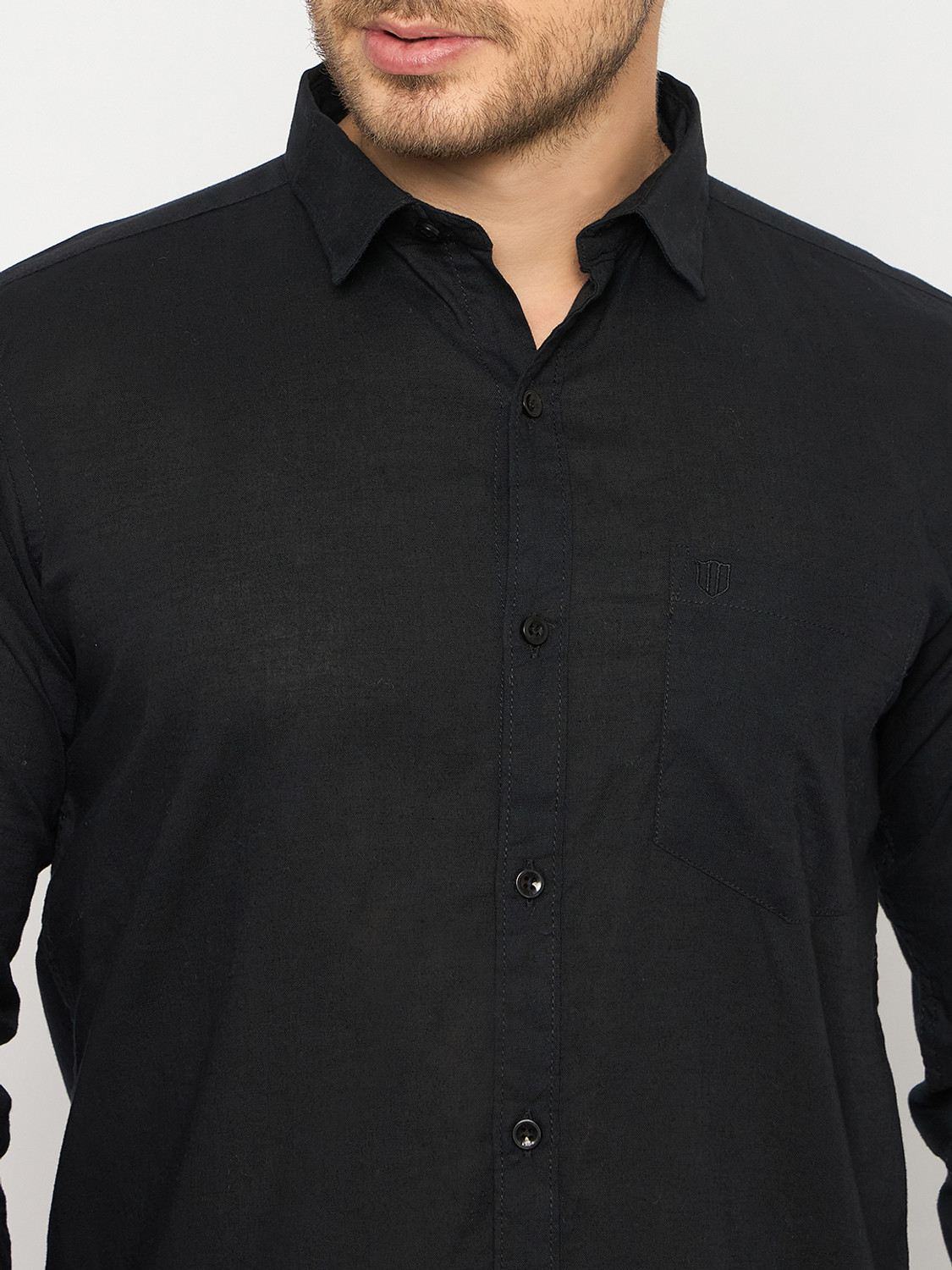 Image of DUKE Men Solid Casual Black Shirt