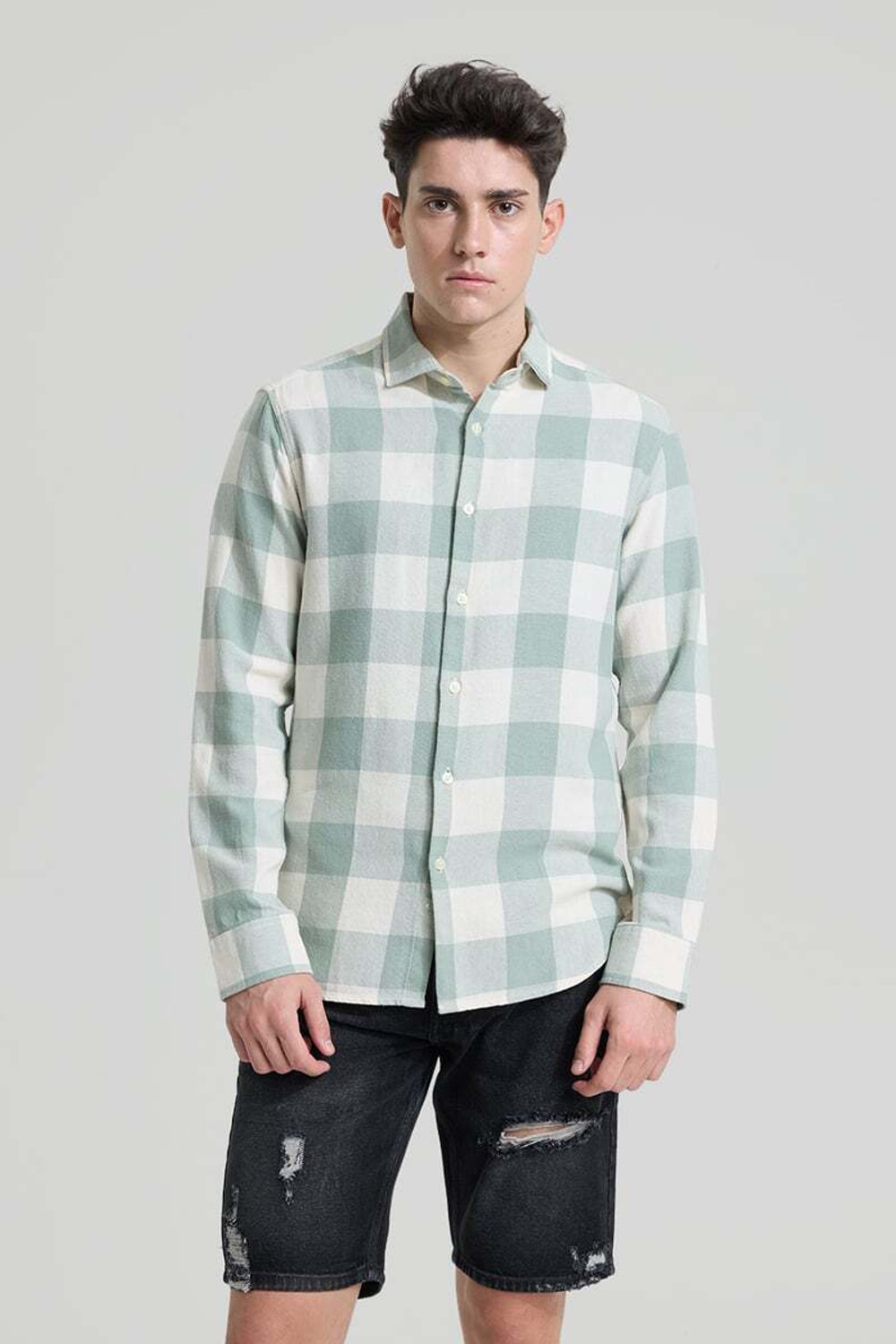 Image of Snitch Men Checkered Casual Green Shirt