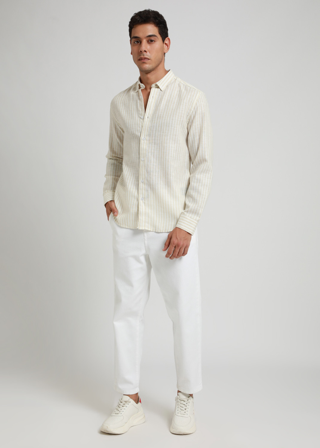 Image of Banana Club Men Self Design Casual Beige Shirt